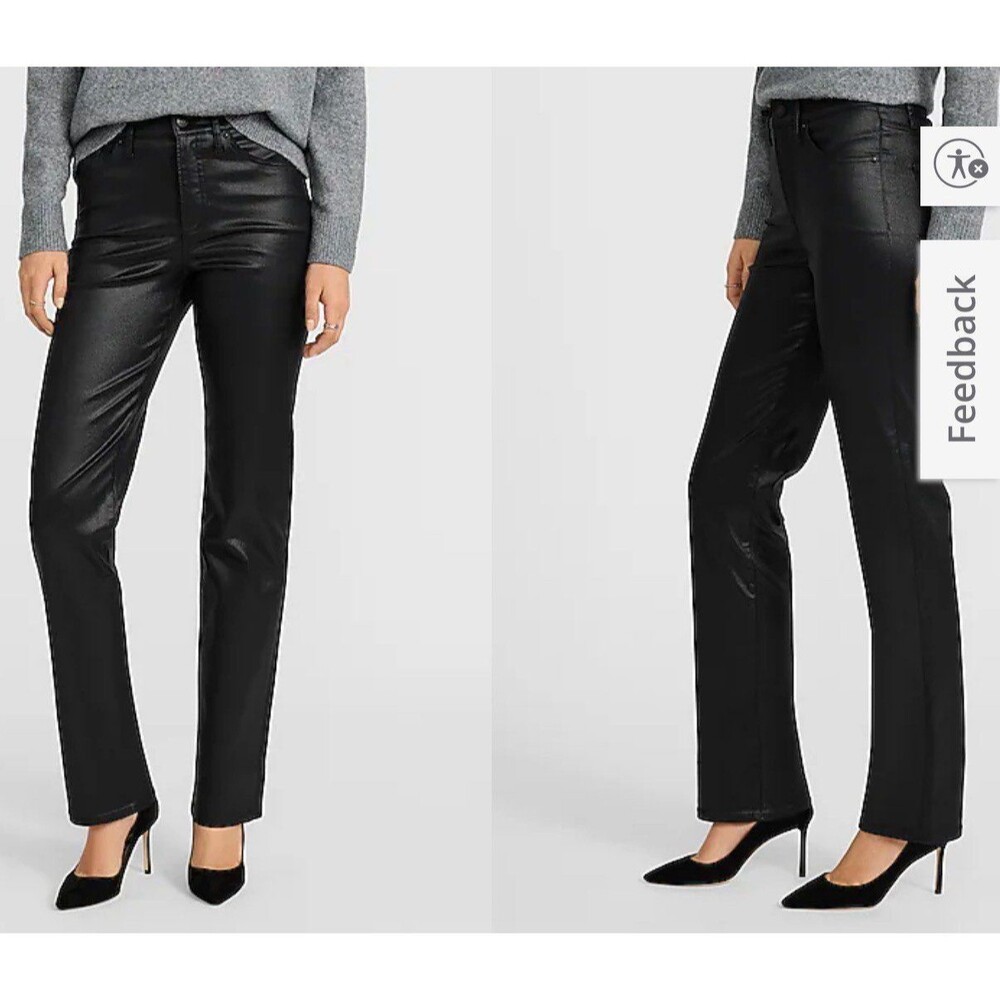 NWT Express High Waisted Straight Black Coated Jeans in Hyper Stretch, Women’s 6